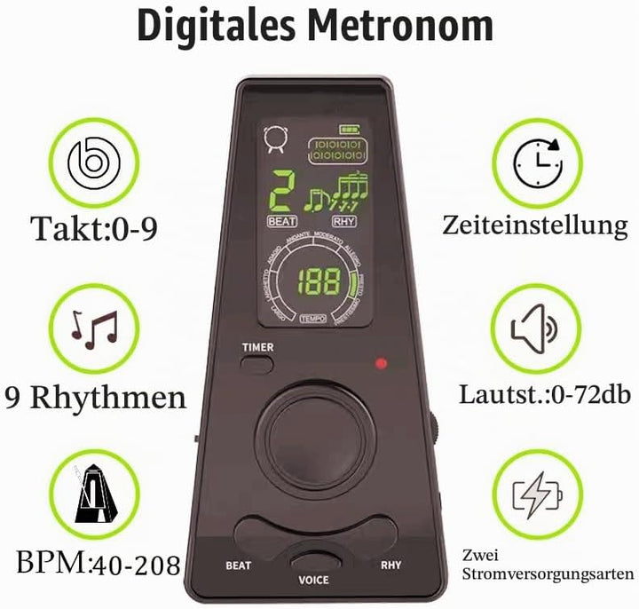 Digitales Metronom mit Hochauflösendem Farbbildschirm, Gesang und Zeiteinstellung. Geeignet für Gita