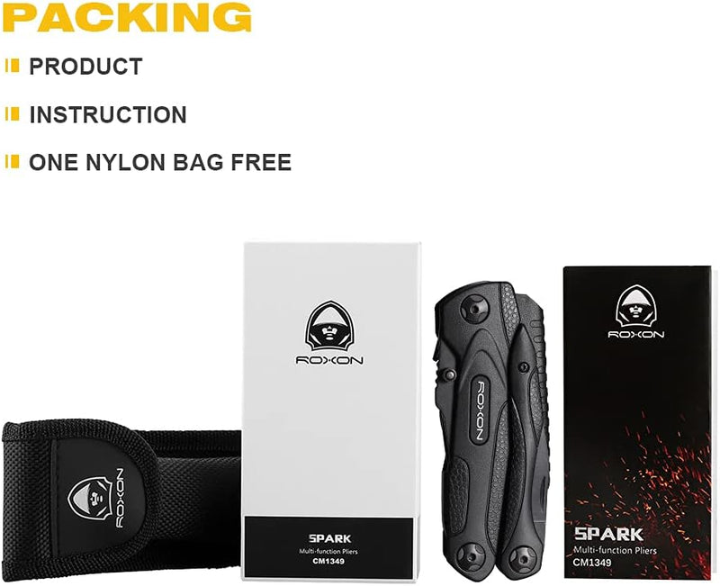 ROXON CM1349 Spark Multitool-Zange, 14-in-1 Multifunktionswerkzeuge, Klappzange, Mehrzweck-Outdoor-Ü