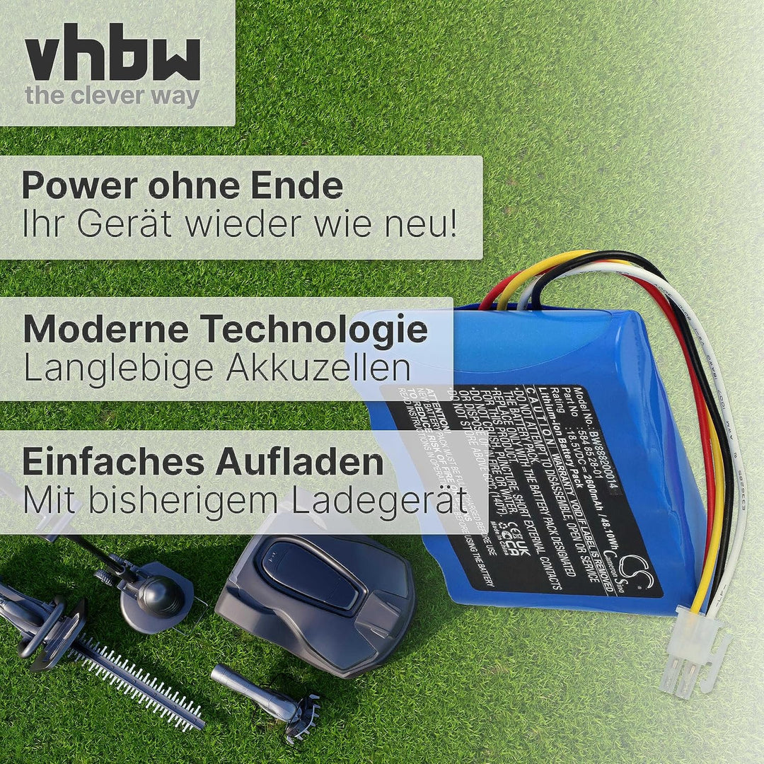 vhbw Akku kompatibel mit Gardena R100Li, R130Li, R160Li 2016, R160Li 2017, R160Li 2018, Sileno, Sile