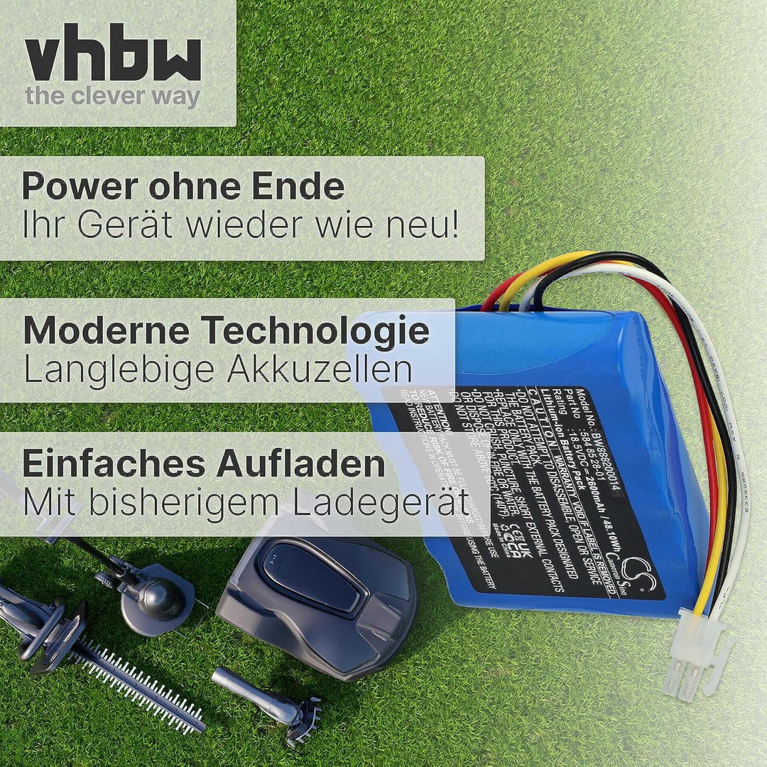 vhbw Akku kompatibel mit Husqvarna Automower 315X, 315 (2015-2018), 310 (2015-2018) Rasenmäher (2600