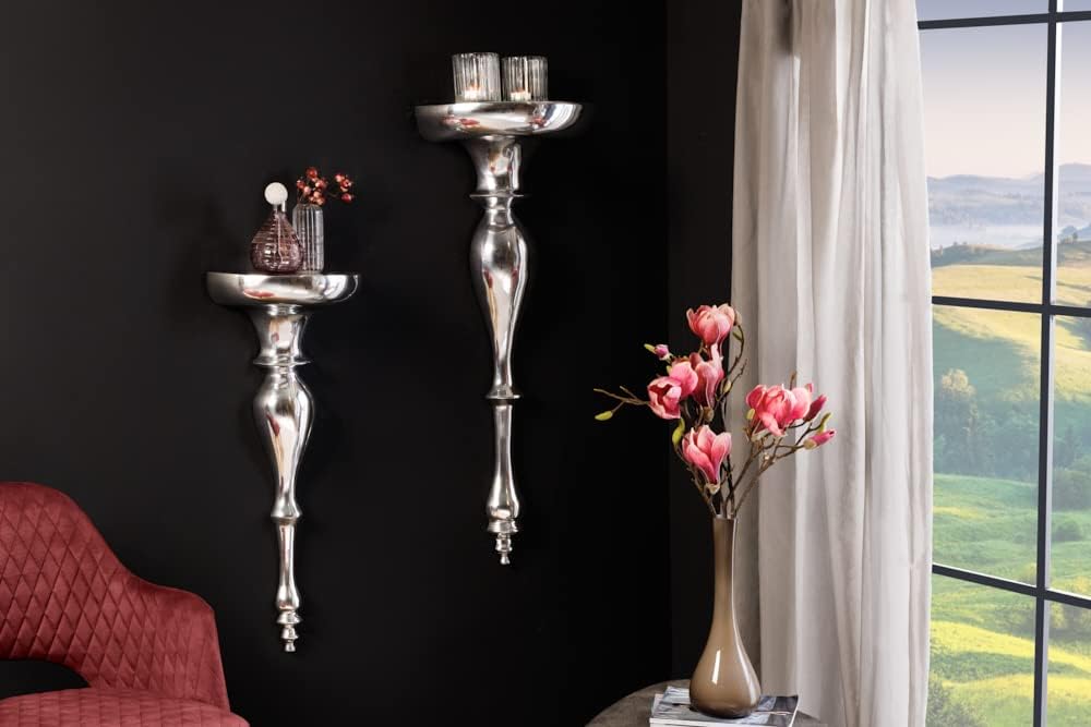Invicta Interior Stylischer Design Wandkonsole Aluminium 80 cm Beistelltisch silberfarbig Barock