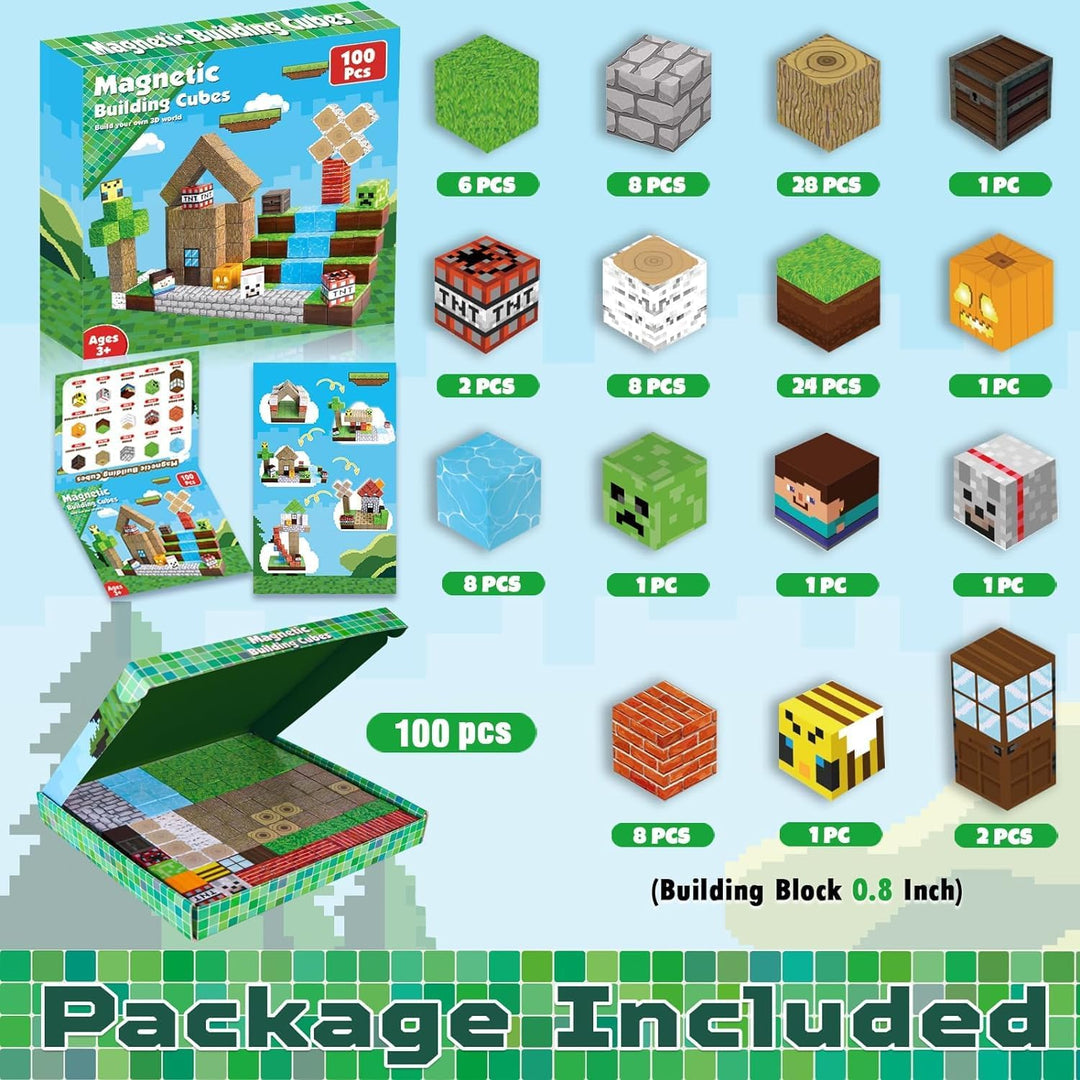 Magnetische Bausteine ,100 Stück Magnetic Blocks Baue Meine Magnete Welt Set,Magnetic Building Block