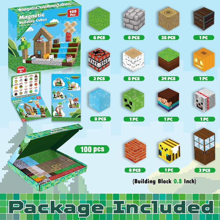 Magnetische Bausteine ,100 Stück Magnetic Blocks Baue Meine Magnete Welt Set,Magnetic Building Block