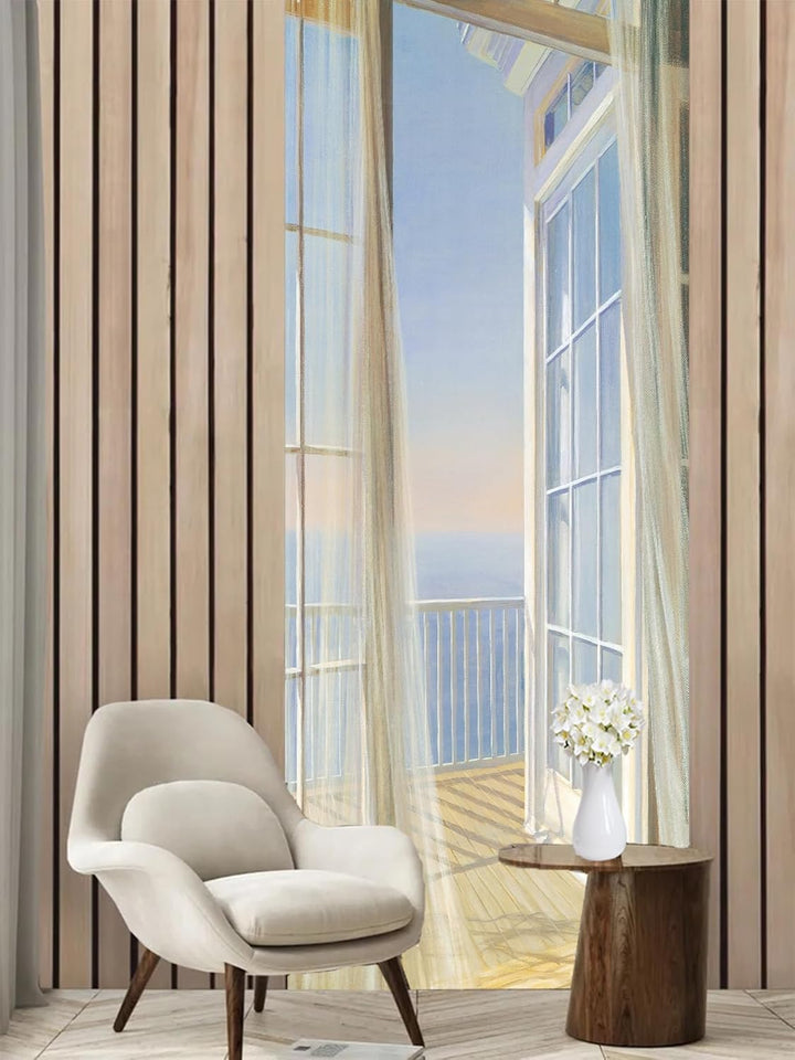 FLFK 3D Fenster Balkon Landschaft Türtapete Wandbilder Selbstklebend TürPoster Vinyl Entfernbar Maue