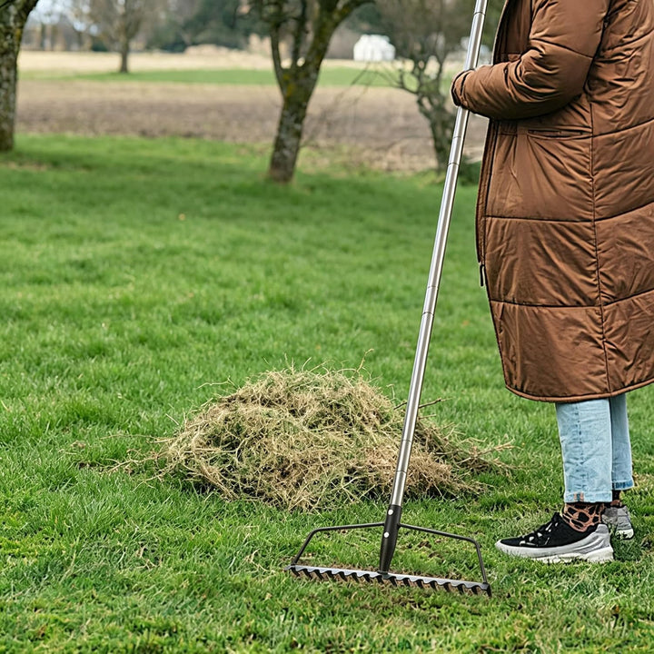 BARAYSTUS Garten Rechen ,Metall Rechen für Rasenflächen Schwerlast aus Edelstahl Verstellbarer Garte