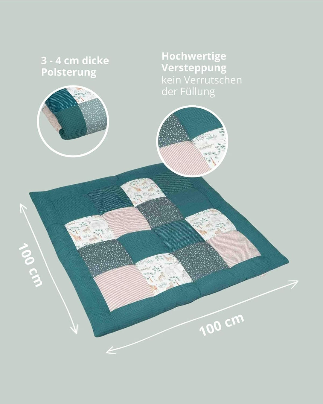 ULLENBOOM Krabbeldecke für Baby 100x100 cm - Dick und weich gepolstert Madagaskar 100 x 100 cm, Mada