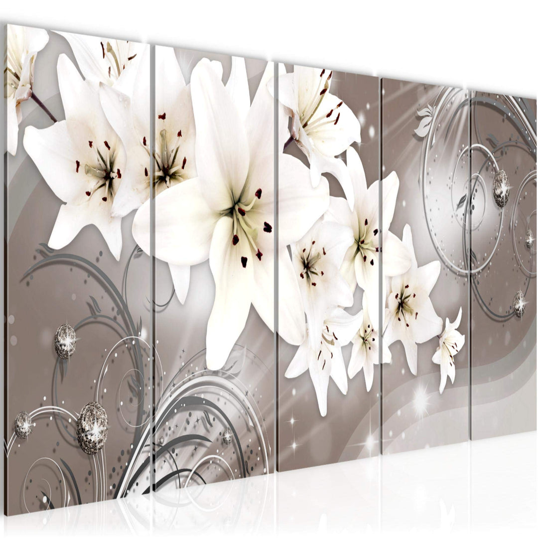 Runa Art Wandbild XXL Blumen Lilien Wohnzimmer Schlafzimmer 200 x 80 cm Beige Braun 5 Teilig - Made