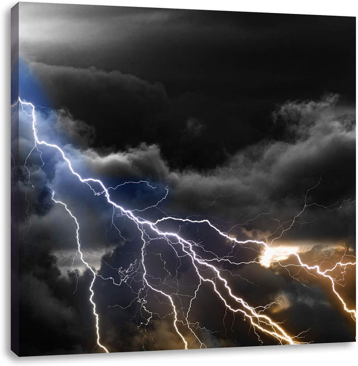 Pixxprint Blitze am Himmel als Leinwandbild Quadratisch/Grösse: 70x70 / Wandbild/Kunstdruck/fertig b