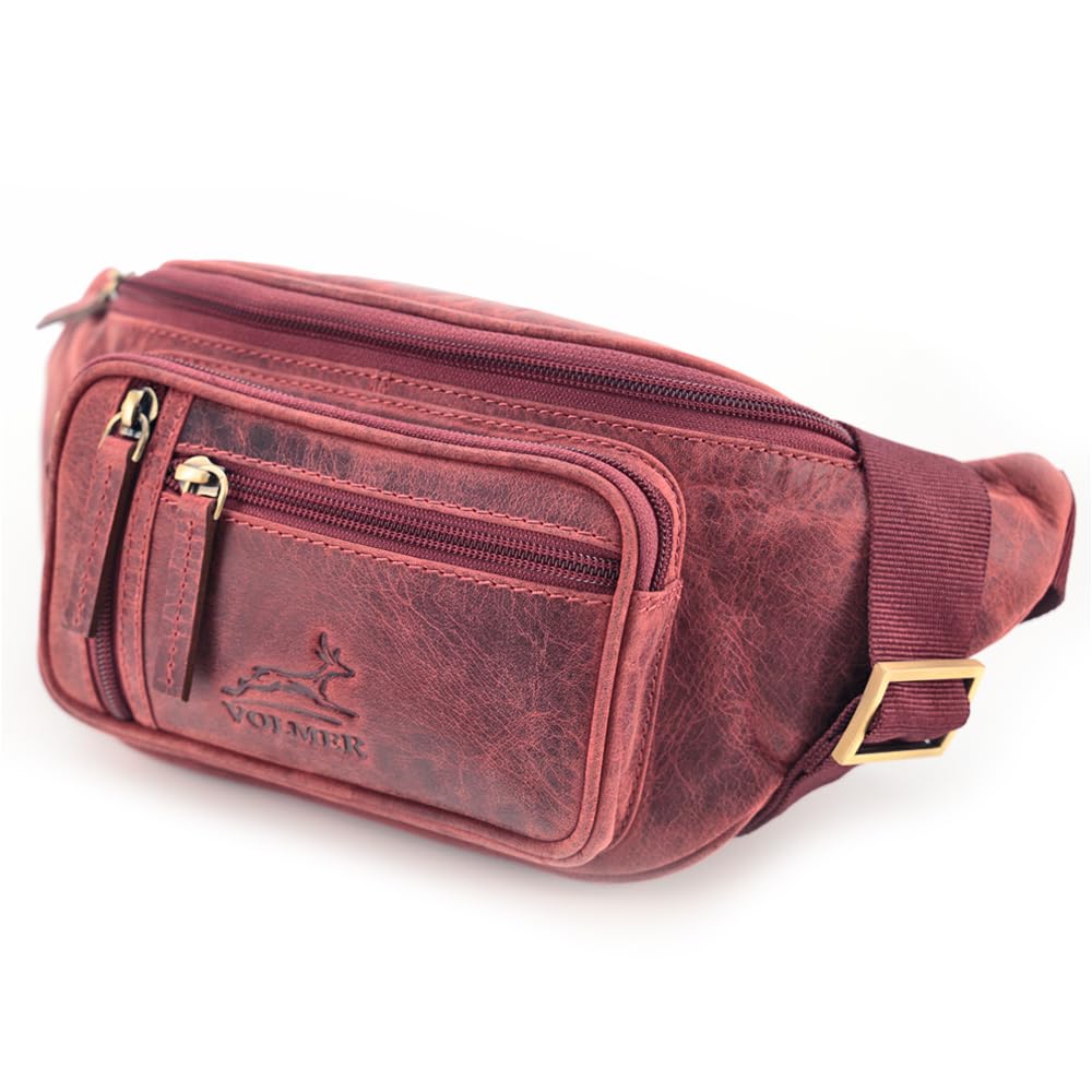 Fa.Volmer ® Bauchtasche | Gürteltasche | Hüfttasche in Echt-Leder für Damen und Herren | Burgunder-r
