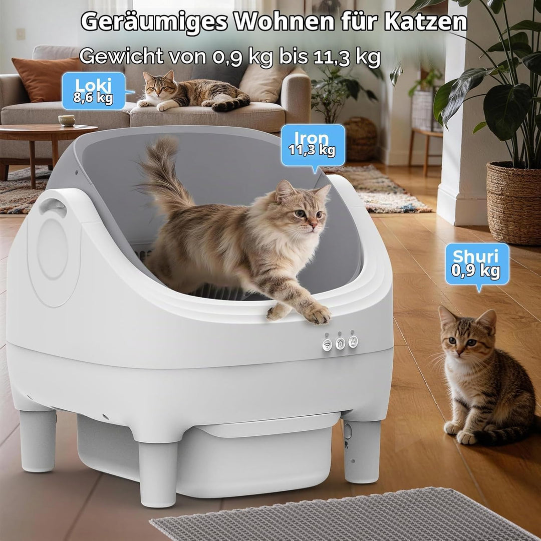 Selbstreinigende Katzentoilette mit App-Steuerung, Extra grosse Kapazität, Geruchsfrei, Automatische