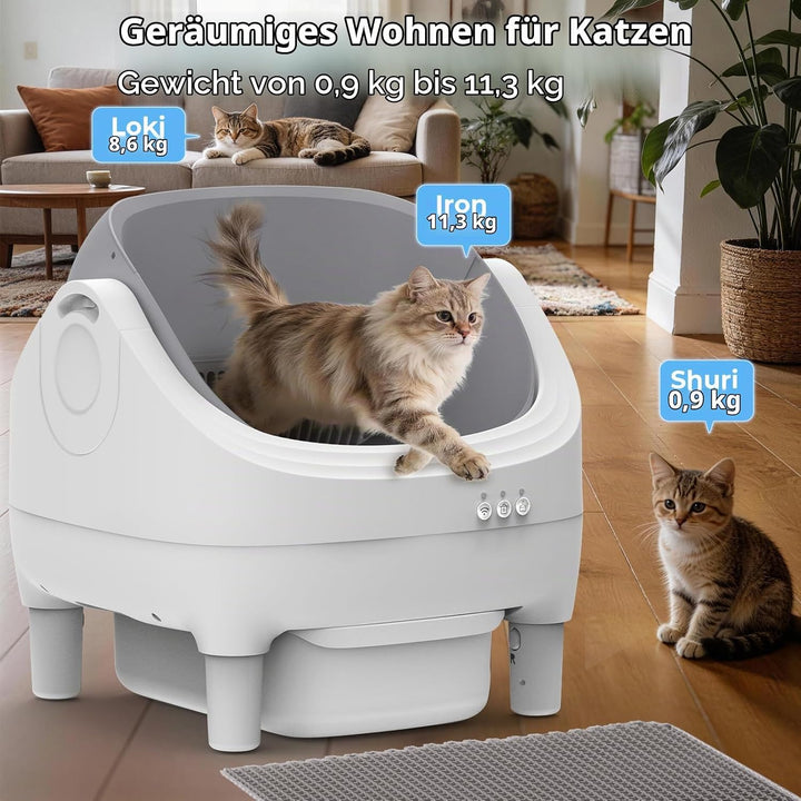 Selbstreinigende Katzentoilette mit App-Steuerung, Extra grosse Kapazität, Geruchsfrei, Automatische