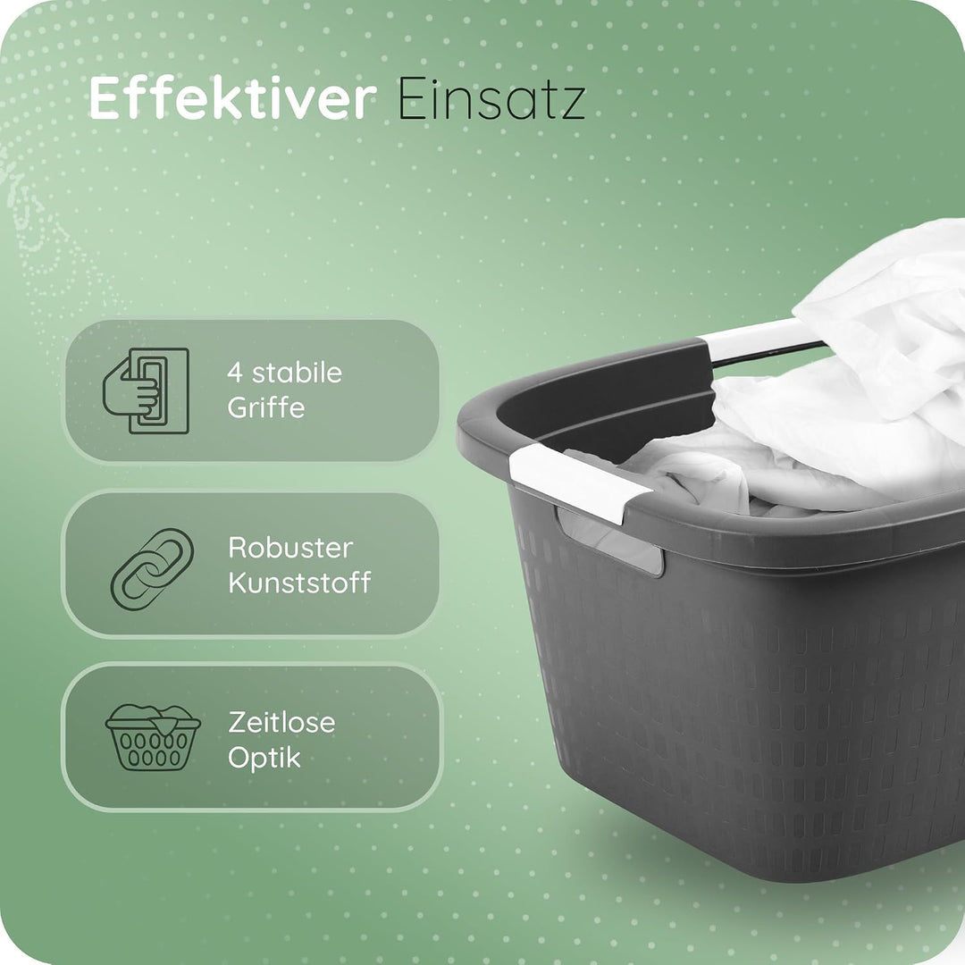 Novaliv Wäschewanne mit 4 Griffen 40L Anthrazit, Wäschebox Set Wäscheeimer Wäschebehälter für Bad Wä