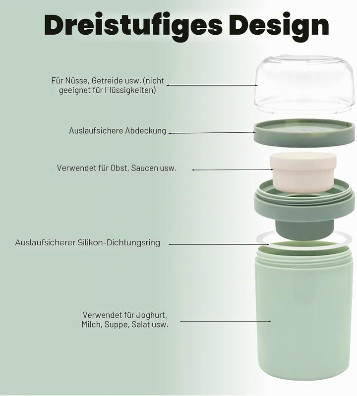2 Stück Müslibecher To Go 850 ml- Auslaufsicherer Joghurtbecher To Go mit Löffel und Deckel - Müsli