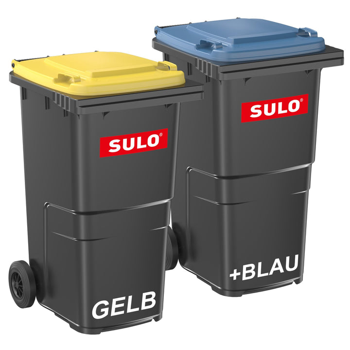 plasteo/SULO CITYBAC 240 Liter Mülltonnen | Graue Tonne Blauer Deckel + Grau Tonne Gelber Deckel | M