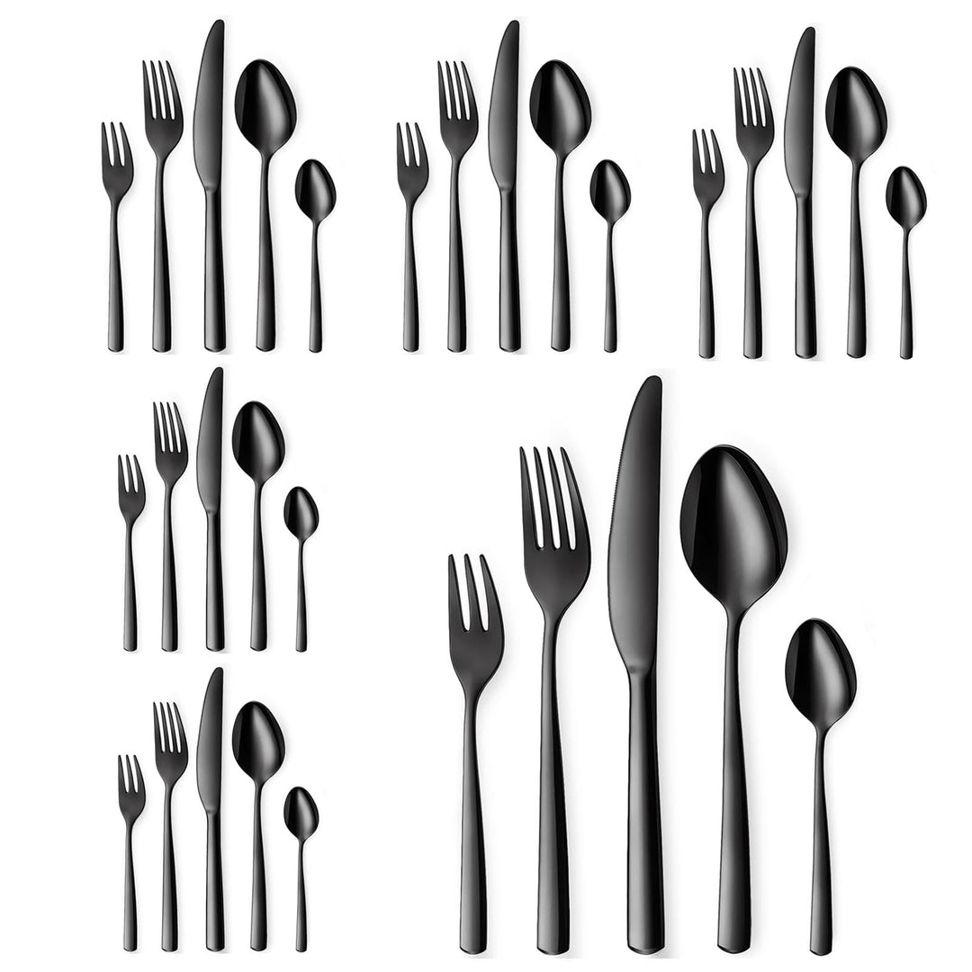 Schwarz Besteck Set 6 Personen, 30-teilig Edelstahl Besteck Schwarz, Schwarzes Besteck Set mit Messe