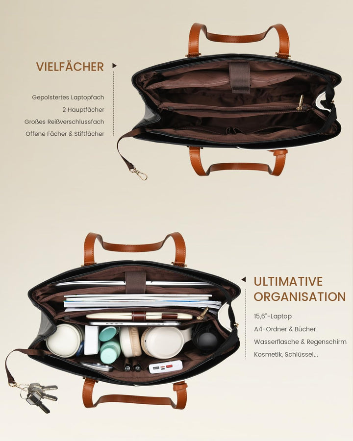 LOVEVOOK Handtasche Damen Gross, 15,6 Zoll Laptoptasche Shopper Arbeitstasche Bürotasche, PU Leder H