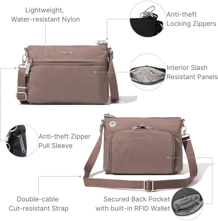 Baggallini Damen Diebstahlsicherung Securtex Anti-Diebstahl-Memento Crossbody-Tasche Portobello, Por
