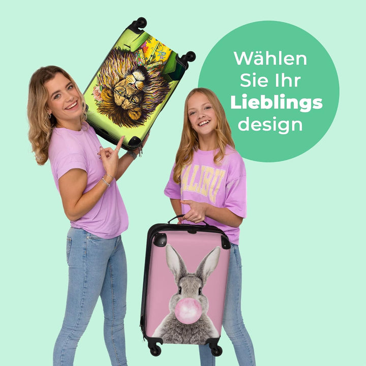 NoBoringSuitcases.com® Koffer Handgepäck Trolley Rollkoffer Kleine Reisekoffer mit 4 Rollen - Löwe -