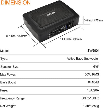 ISUDAR 9 Zoll schlanker Max 600W Subwoofer Aktiv Powered Untersitz-Auto Audio Subwoofer eingebautem