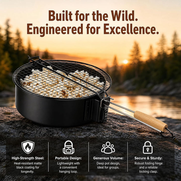 BORDEAG Popcorn Maker Lagerfeuer,Popcornpfanne Für Das Lagerfeuer,Outdoor Camping Popcorn Pfanne,Out