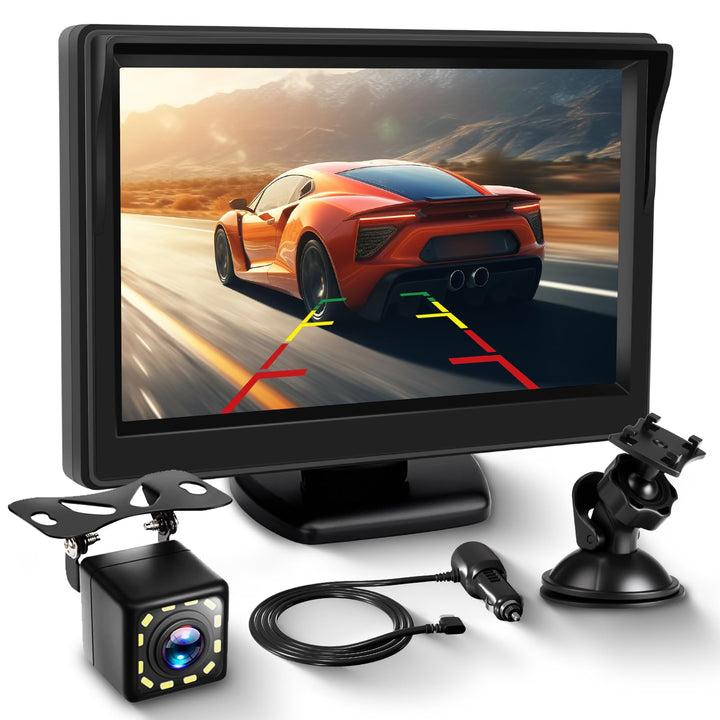HD 4.3 Zoll Rückfahrkamera Kit mit Kameras, Rückfahrkamera mit IP68 Wasserdicht Nachtsicht Superweit