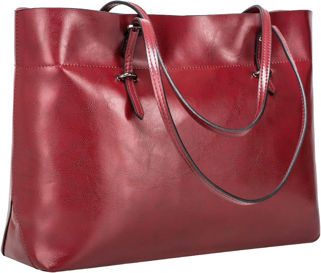 S-ZONE Damen Handtasche Echtleder Schultertasche Umhängetasche Grosse Shopper Tote Beutel Weinrot, W