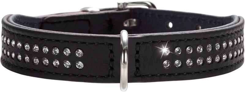 HUNTER DIAMOND PETIT Halsband für kleine Hunde, Leder, mit Strasssteinchen, 27 (XXS-XS), schwarz 27