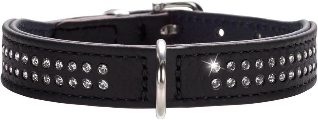 HUNTER DIAMOND PETIT Halsband für kleine Hunde, Leder, mit Strasssteinchen, 30 (XS), schwarz 30 (XS)