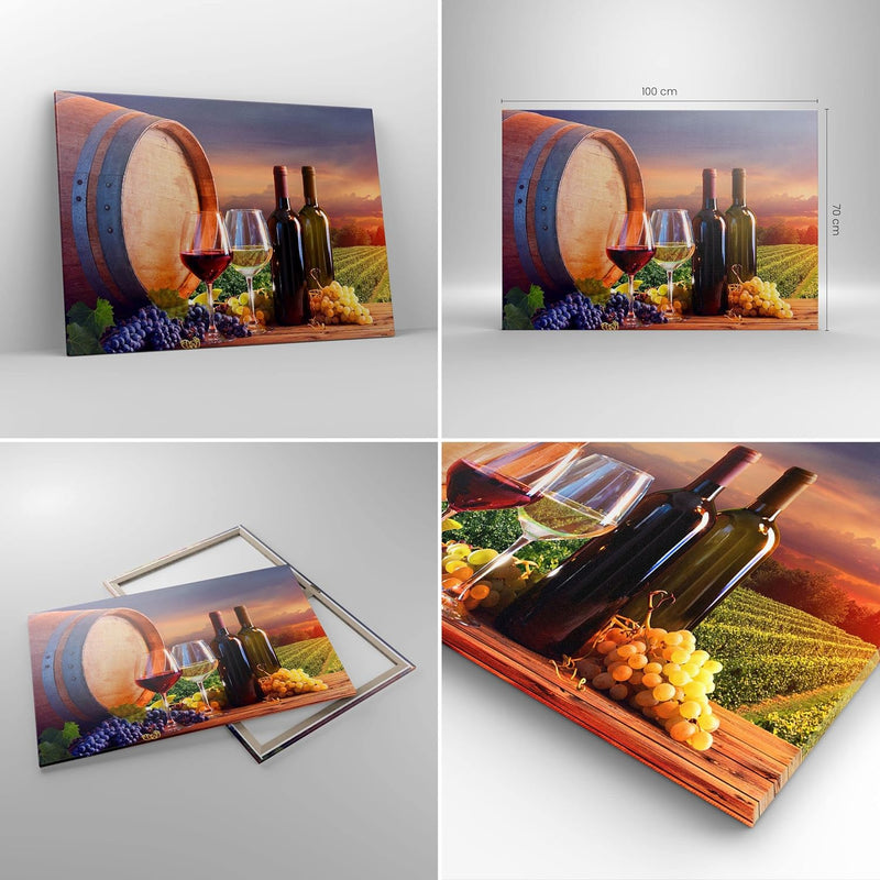 ARTTOR Bilder auf Leinwand 100x70cm Leinwandbild Wein Weinberg Sommer Gross Wanddeko Bild Schlafzimm