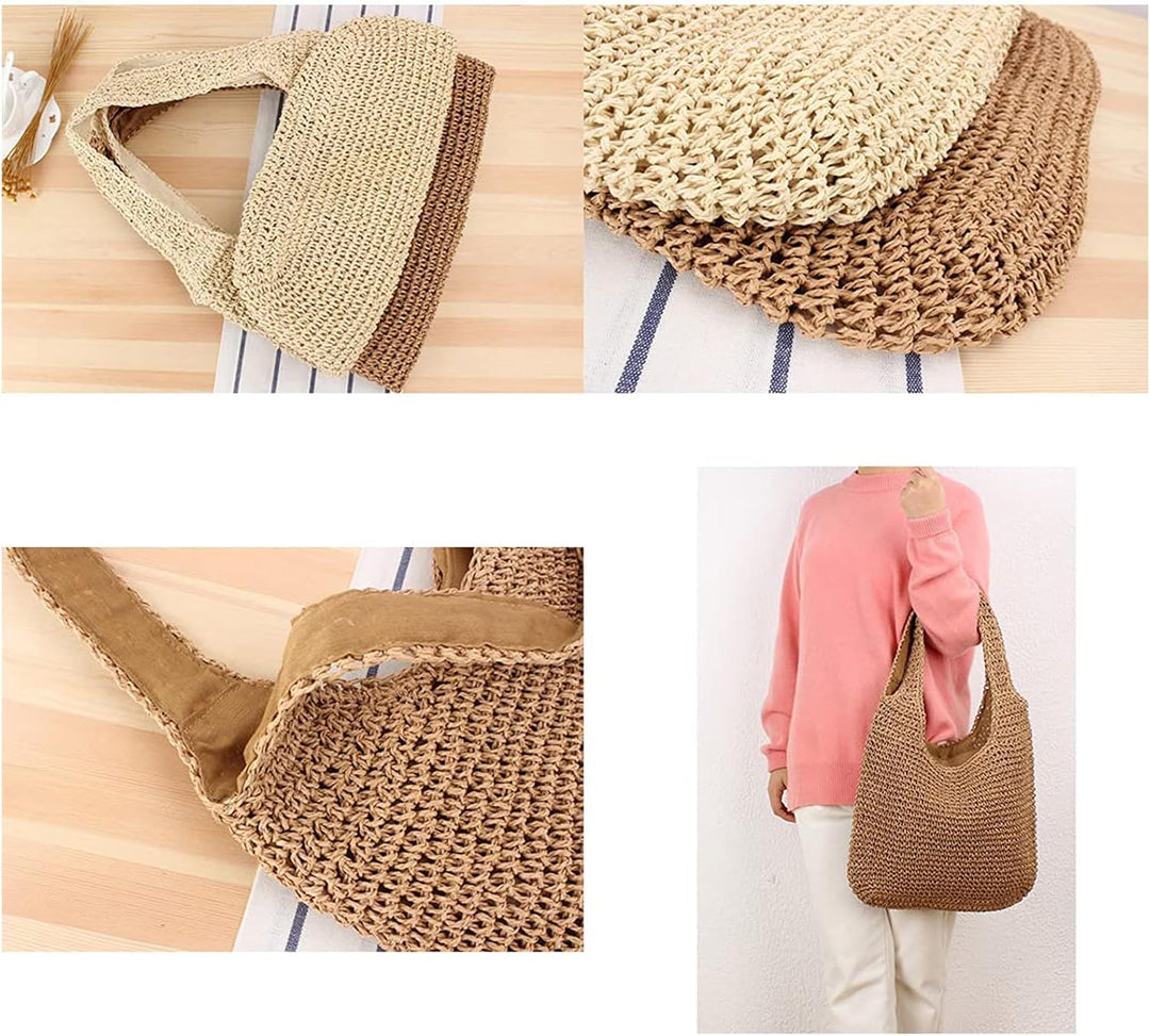 H.S.G.K Stroh Umhängetasche Damen Crossbody Tasche Urlaub Tasche Handgewebt Tasche Freizeit Grosse K