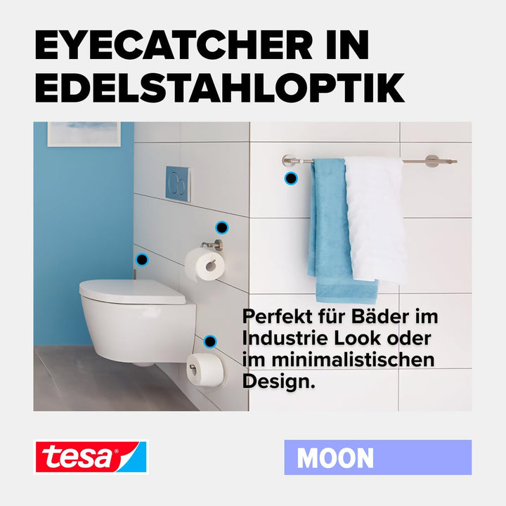 tesa Moon Zahnputzbecher mit Halterung - Becher aus satiniertem Glas, verchromte Wandhalterung - zur