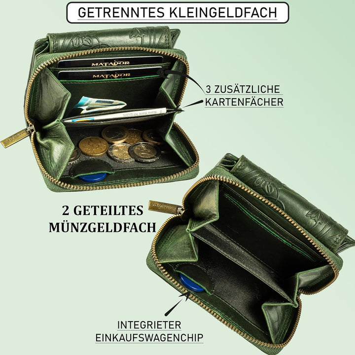 MATADOR |SARAGOSSA| RFID Blocker Leder Portemonnaie Damen| Geldbeutel Portmonee Damen mit Geschenk B