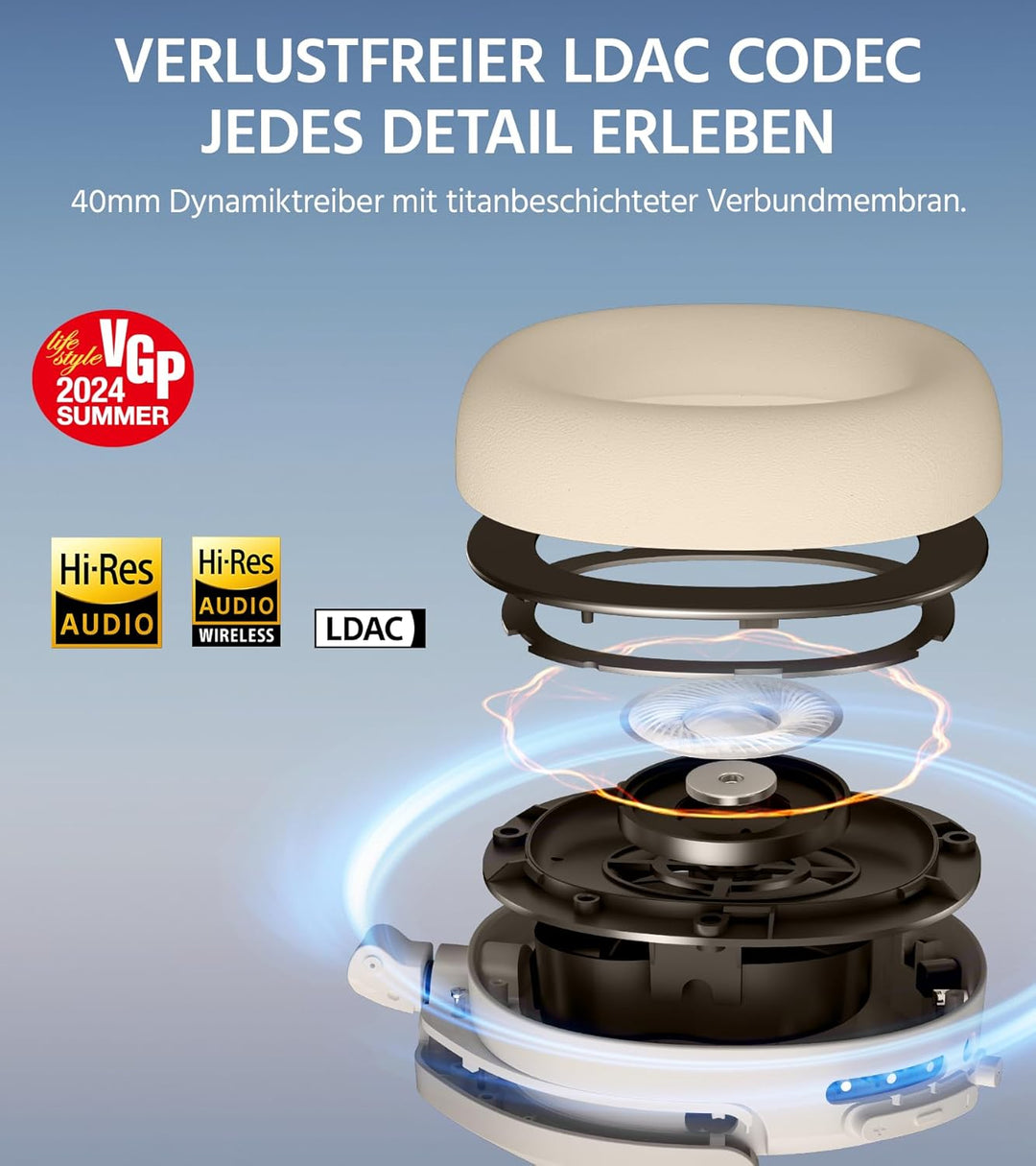 Edifier W830NB Wireless Over Ear Kopfhörer mit -45dB ANC, 94Std. AKKU, LDAC Hi-Res Sound, Spatial So