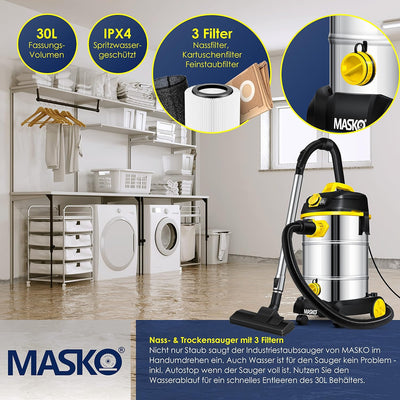 Masko® Industriestaubsauger 1800Watt Mit Steckdose Blasfunktion | Mehrzwecksauger Trocken-Saugen & N