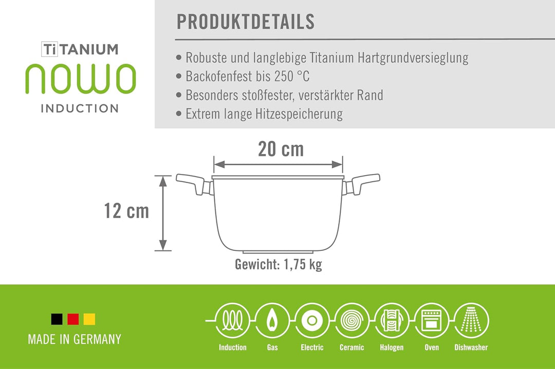 Woll Nowo-Titanium Induktion GussTopf, Andere, 20 cm, Schwarz 20 cm, 12 cm hoch, 3.0 Liter, 20 cm, 1