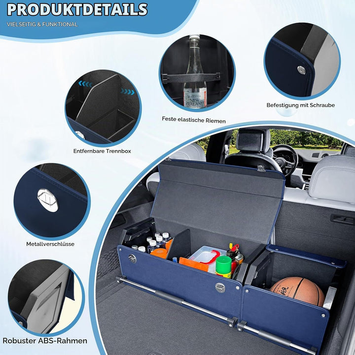 Auto Kofferraum Organizer, 2 in 1 Langlebig Leder Aufbewahrungsbox mit Deckel und stabilem Griff, Gr