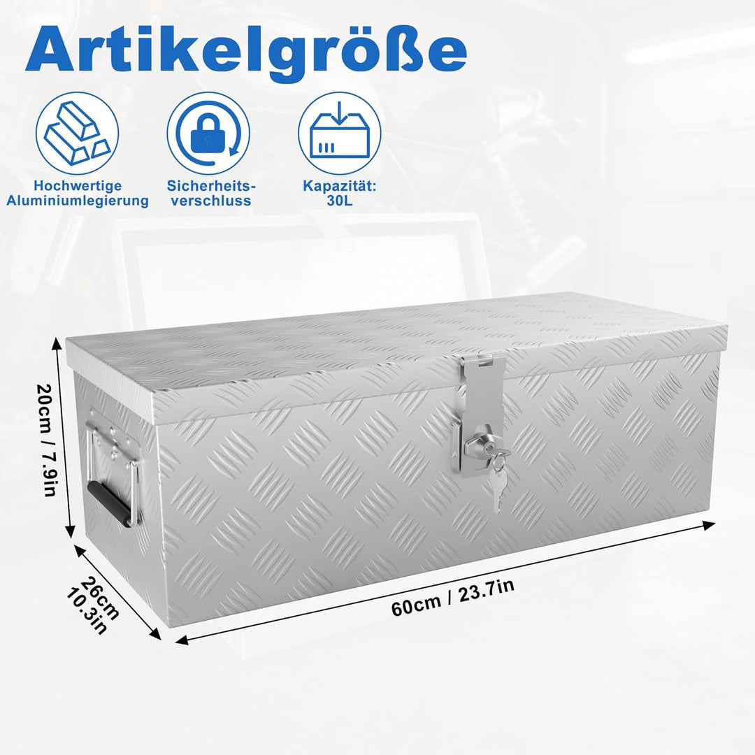 ACXIN Aufbewahrungsbox Alubox 600x260x200 mm, Aluminium Werkzeugkiste mit Schloss und 2 Schlüsseln,