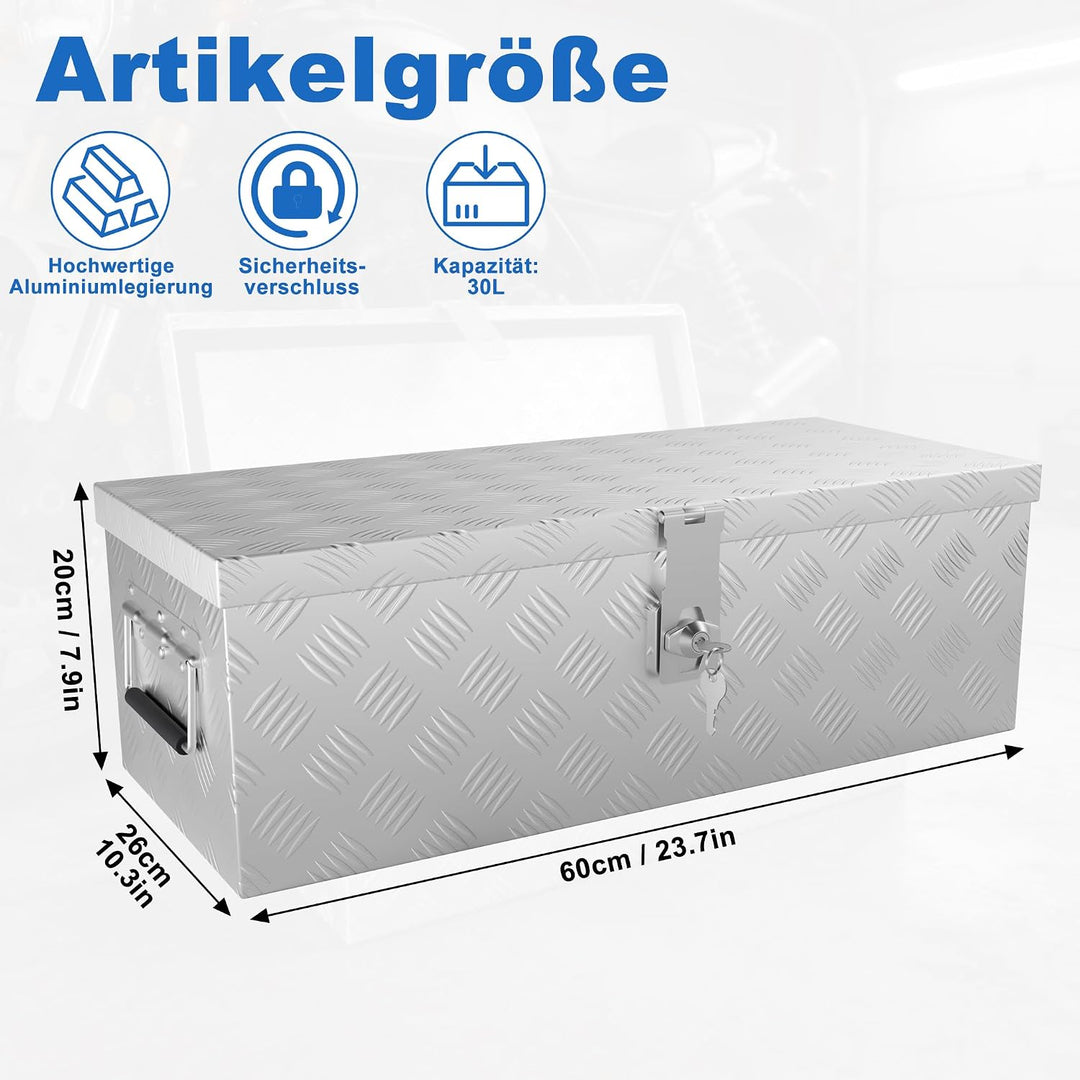 Froadp Aluminium Kiste mit Deckel, 600x260x200 mm Alubox Werkzeugkiste abschliessbar, wasserdichte A