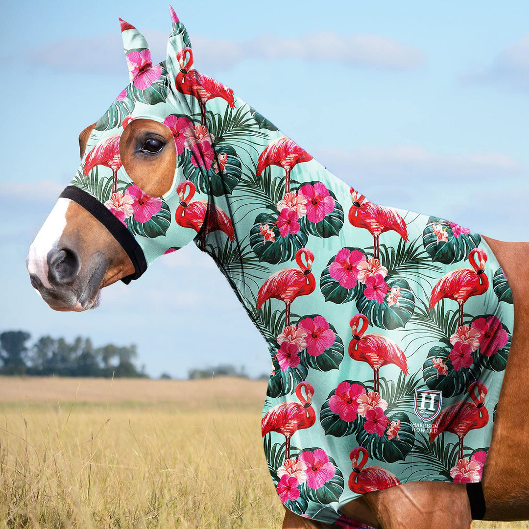 Harrison Howard Horse Stretchy Head Hood with Zipper Full Face Neck Cover-Chic Flamingo Voll (Gross)