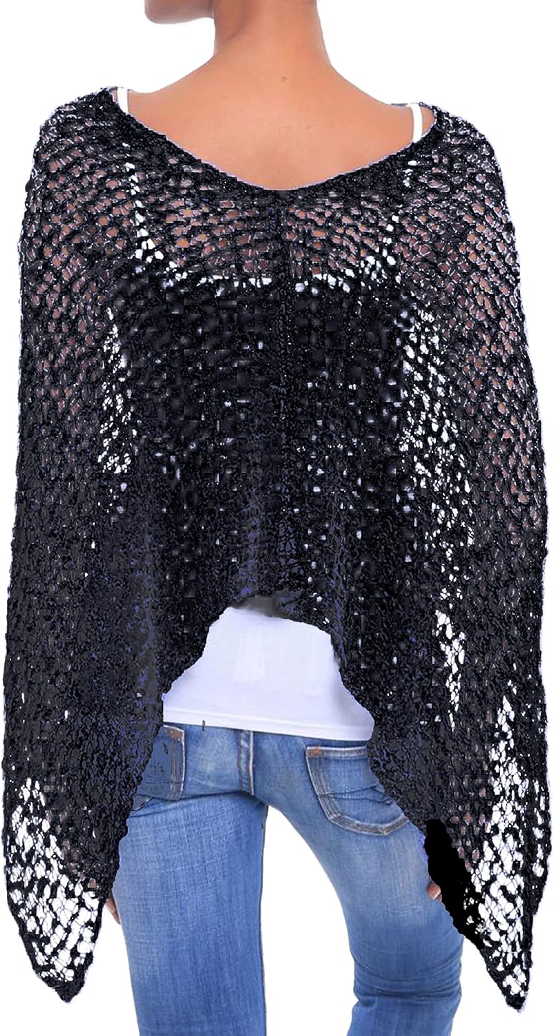 JOPHY & CO. Damen-Poncho aus Netzstoff, Strickoptik, schulterfrei, für Sommer und Frühling, leicht u