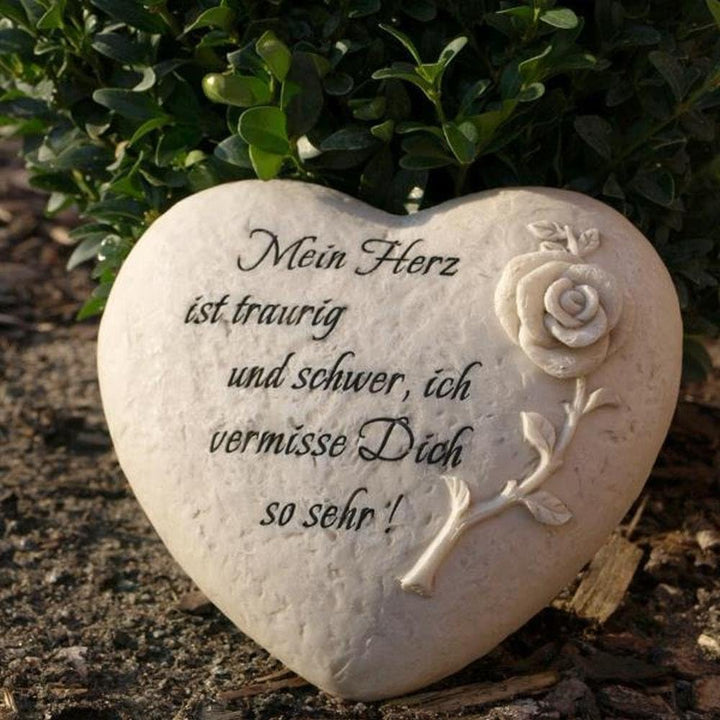 Trauerherz Grab Spruch aus Polyresin - Mein Herz ist Traurig und Schwer, ich Vermisse Dich so Sehr -