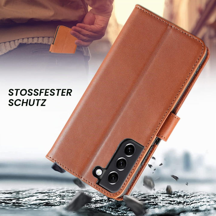 LENSUN Echtleder Hülle für Samsung Galaxy S22 Plus, Handyhülle [Echtes Leder][Magnetverschluss][RFID
