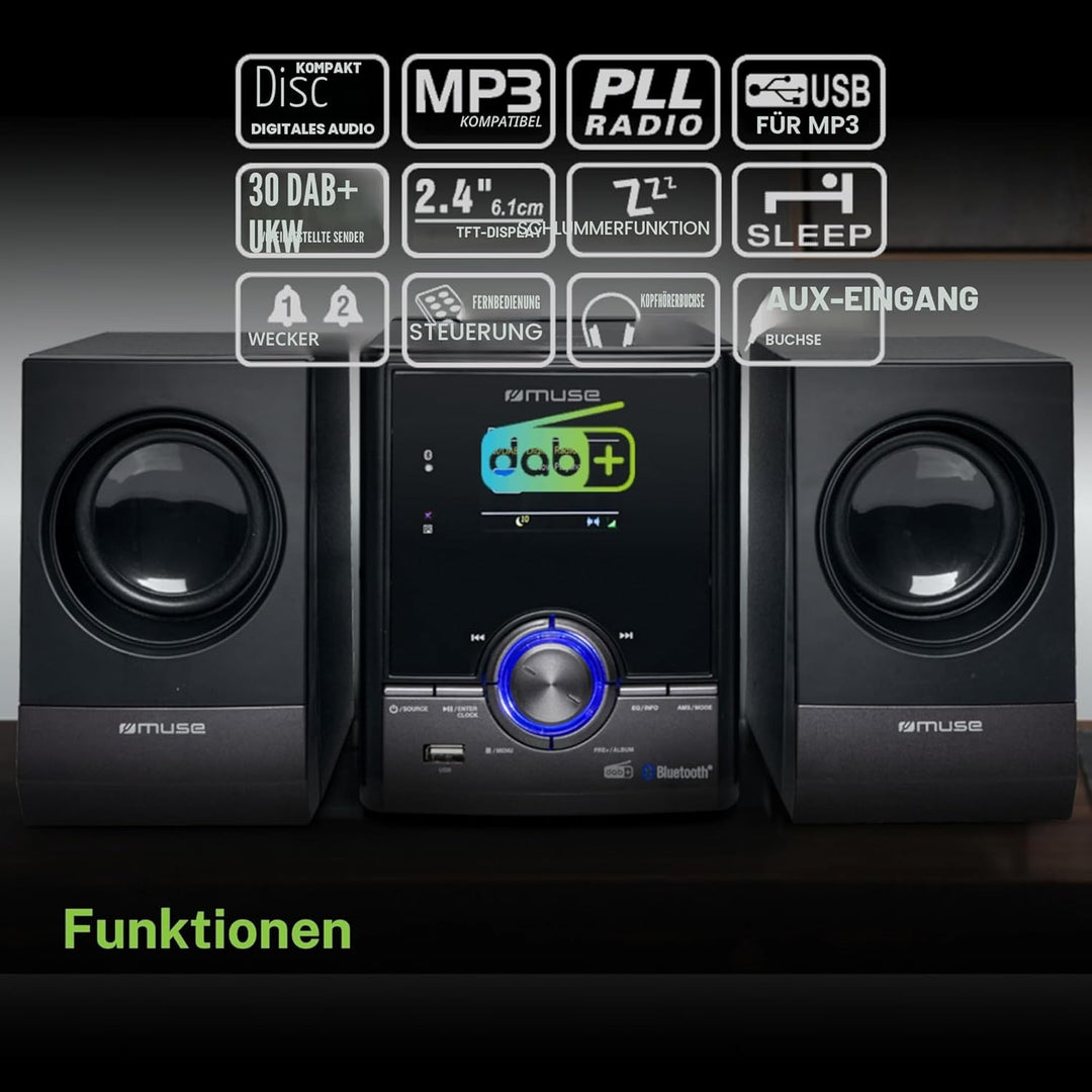 MUSE Stereoanlage, Kompaktanlage mit CD-Player &amp; DAB Radio, Mini Stereoanlage mit 2 Lautsprecher, Mu