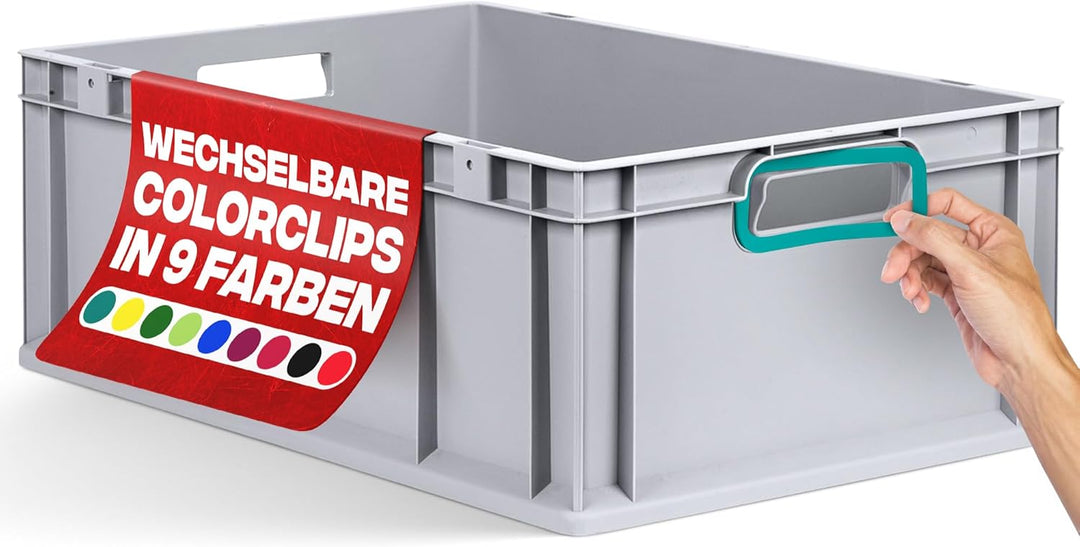aidB Eurobox NextGen 2.0 - 600x400x220mm – Stapelbare 44L Kunststoffbox mit offenen Griffen – Lagerb