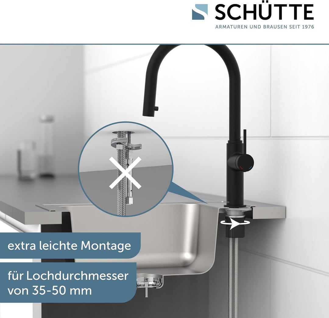 SCHÜTTE 79566 Blackpool Küchenarmatur mit ausziehbarer Geschirrbrause, 360 Grad Wasserhahn für die K