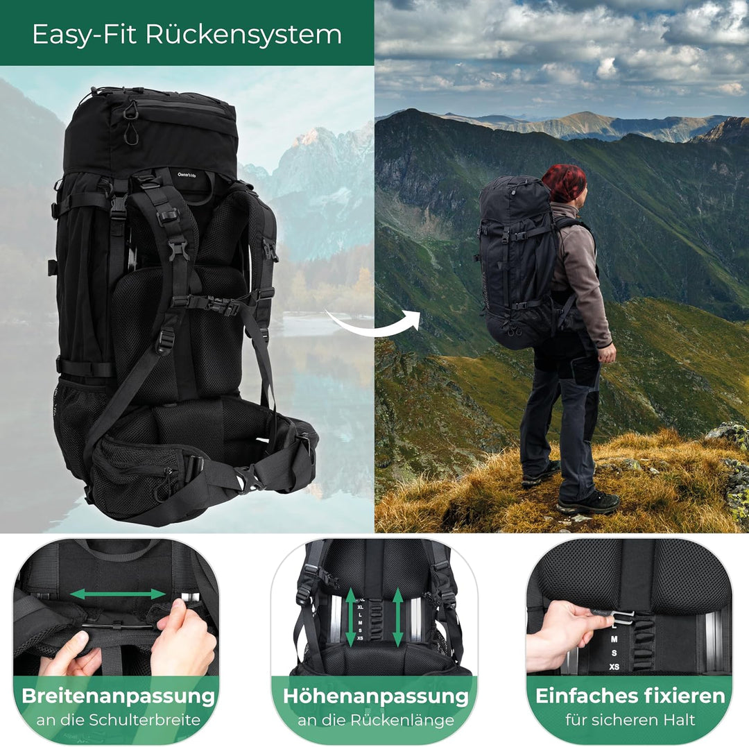 Steinwood Trekkingrucksack 70L (neu 2024), Wanderrucksack, Backpacker-Rucksack, Reiserucksack, wasse