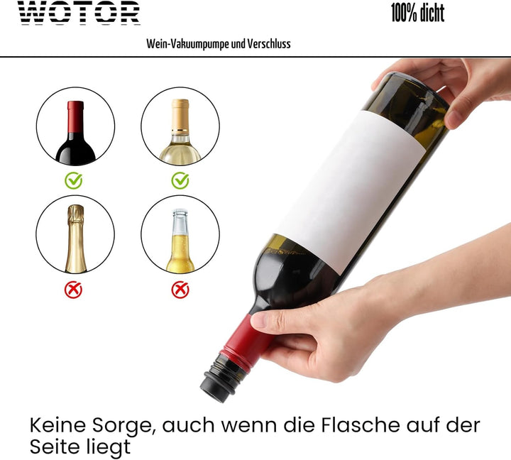 WOTOR Wein Vakuumpumpe mit 20 Stopfen, Weinflaschenverschluss, Weinkonservierer, wiederverwendbarer