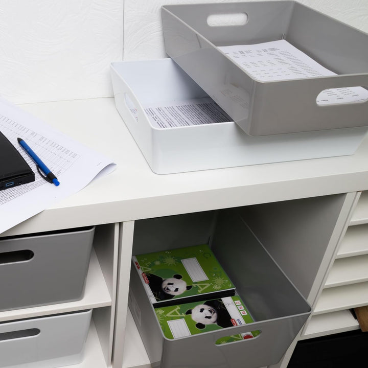 3x Ordnungsboxen - 8 cm hoch - WEIss - 35x26x8cm - 6 Liter - DINA4 - Ordnungskorb - Schubladenorgani