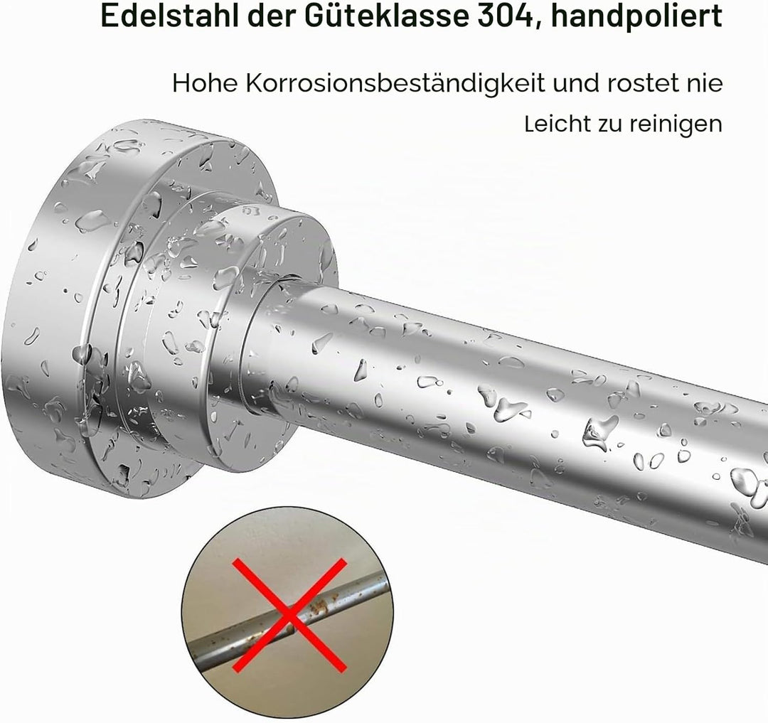 Kongming Gardinenstange ohne bohren 48-200cm, Teleskopstange Vorhang, Duschvorhangstange Silber Edel