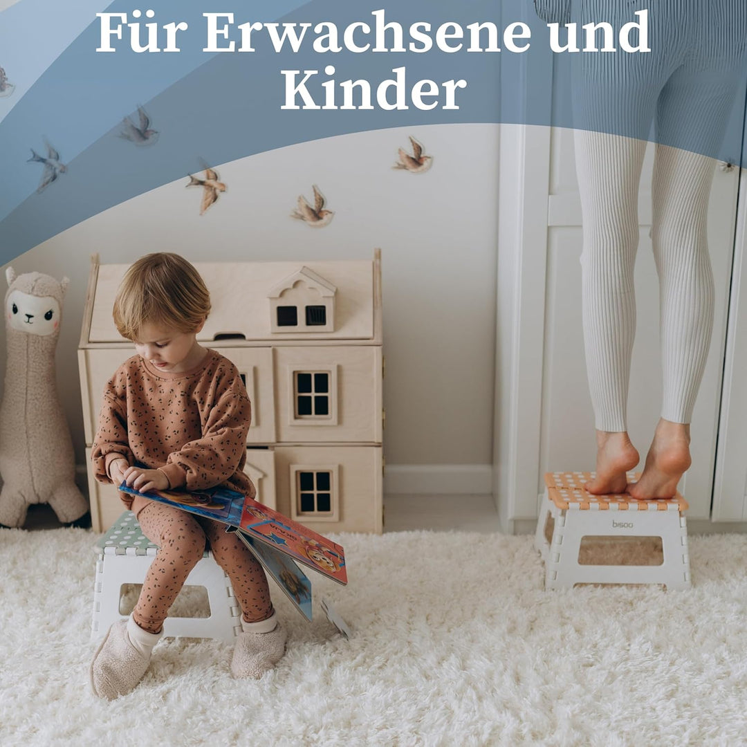 BISOO Tritthocker Kinder - Klapphocker Faltbar 120Kg für Bad & Küche - Hocker Klappbar für Kinder &